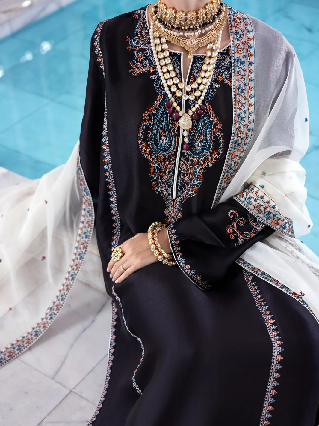 Black Sheesha Silk Formal 3 Piece Stitched - AL-3PS-LS-458 - Image 3