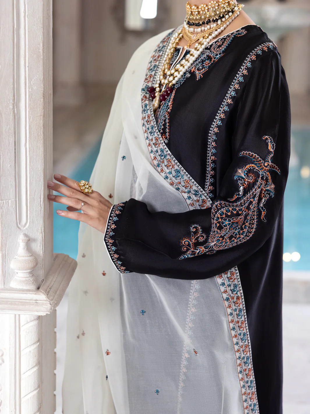 Black Sheesha Silk Formal 3 Piece Stitched - AL-3PS-LS-458 - Image 5