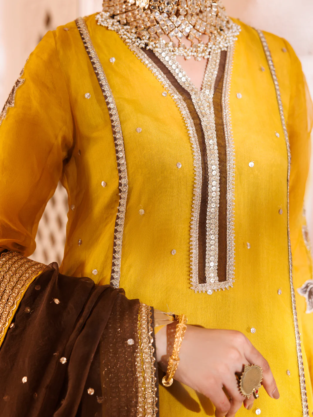 Yellow Organza Formal 3Pc Stitched - AL-3PS-LS-486 - Image 3