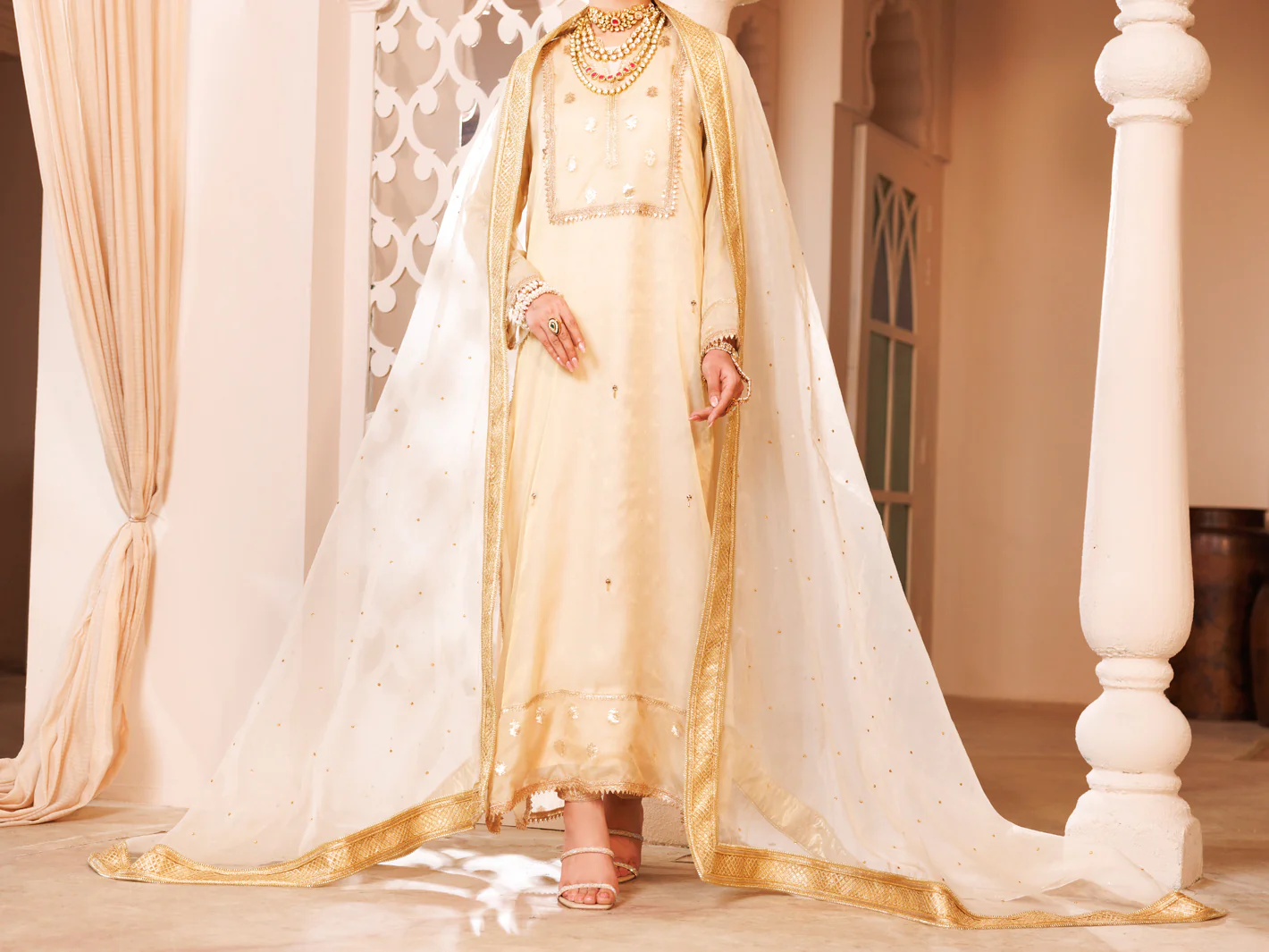 Off White Organza Formal 3Pc Stitched - AL-3PS-LS-487 - Image 4