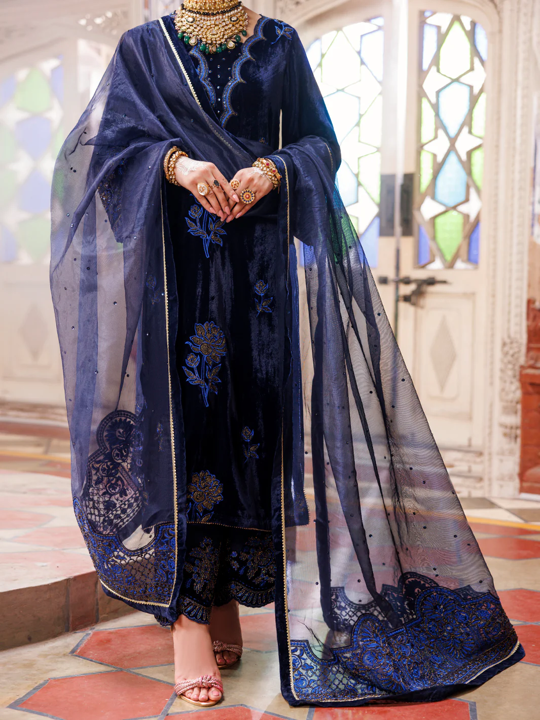 Blue Velvet Formal 3Pc Stitched - AL-3PS-LS-494