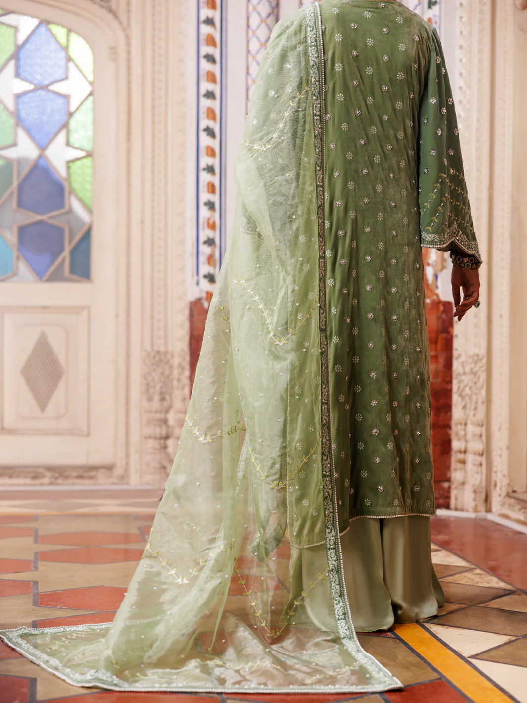 Pistachio Green Velvet Formal 3Pc Stitched - AL-3PS-LS-497 - Image 2