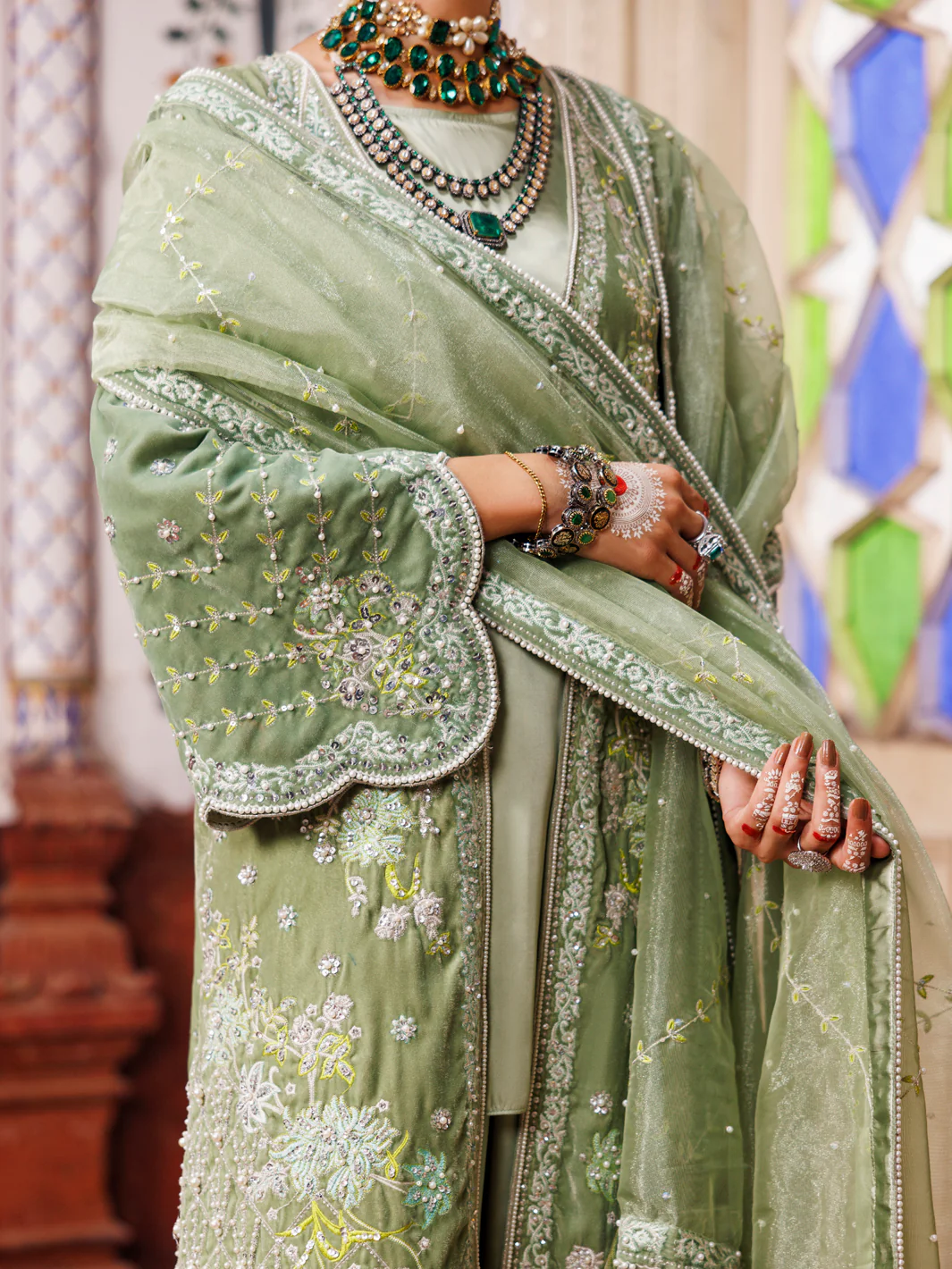 Pistachio Green Velvet Formal 3Pc Stitched - AL-3PS-LS-497 - Image 3