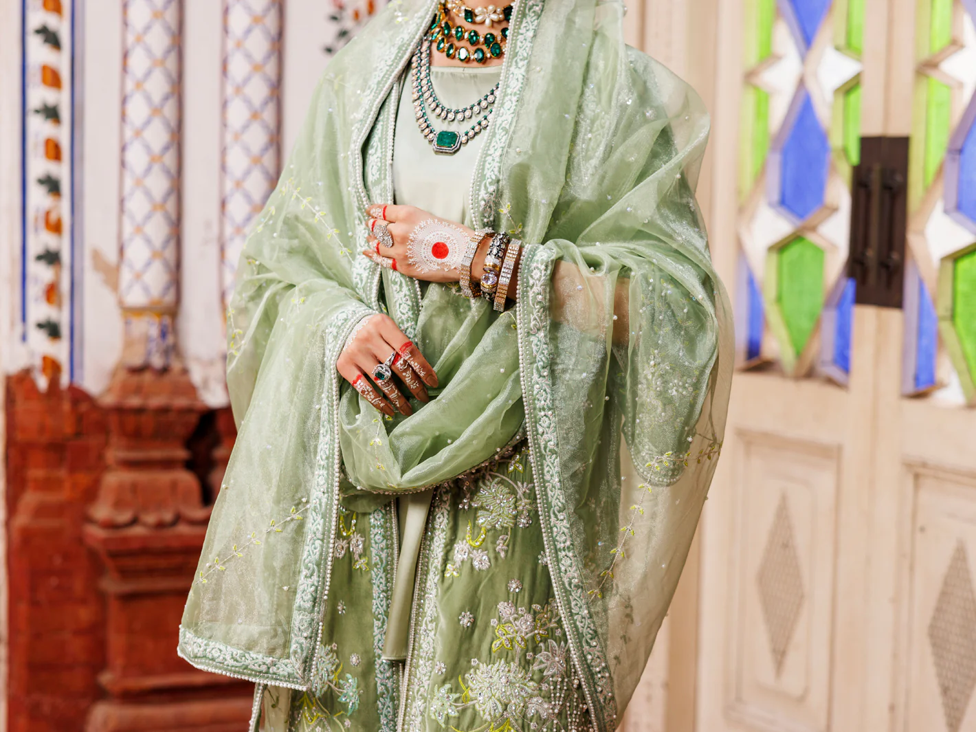 Pistachio Green Velvet Formal 3Pc Stitched - AL-3PS-LS-497 - Image 4