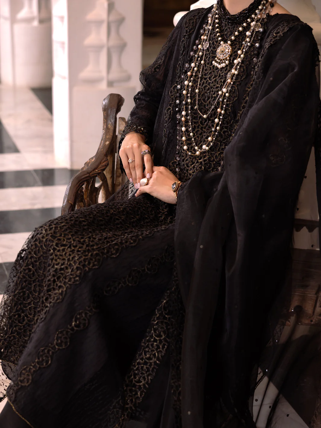 Black Poly Shiffly Formal 3 Piece Stitched - AL-3PS-LS-508 - Image 3