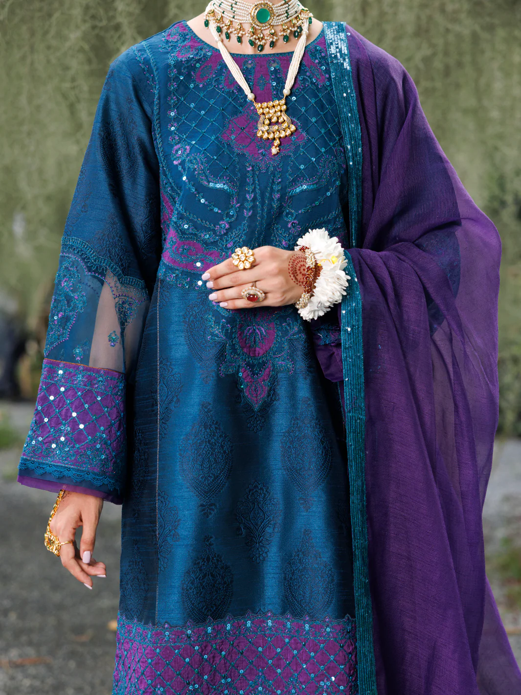 Teal Raw Silk Formal 3 Piece Stitched - AL-3PS-LS-522 - Image 3