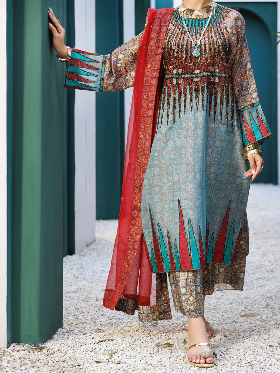 Multicolor Raw Silk Formal 3Pc Stitched - AL-3PS-LS-547 - Image 2