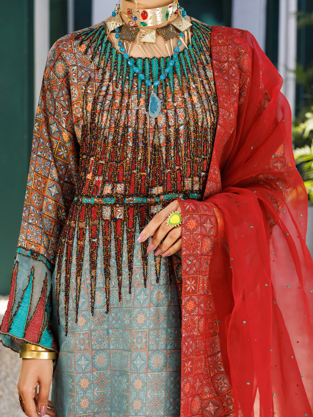 Multicolor Raw Silk Formal 3Pc Stitched - AL-3PS-LS-547 - Image 3
