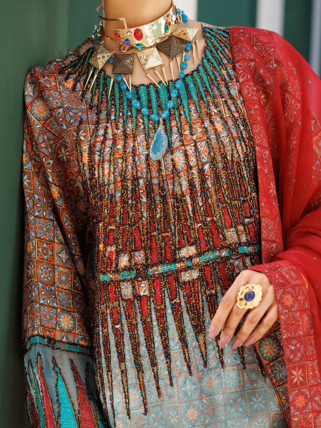 Multicolor Raw Silk Formal 3Pc Stitched - AL-3PS-LS-547 - Image 4