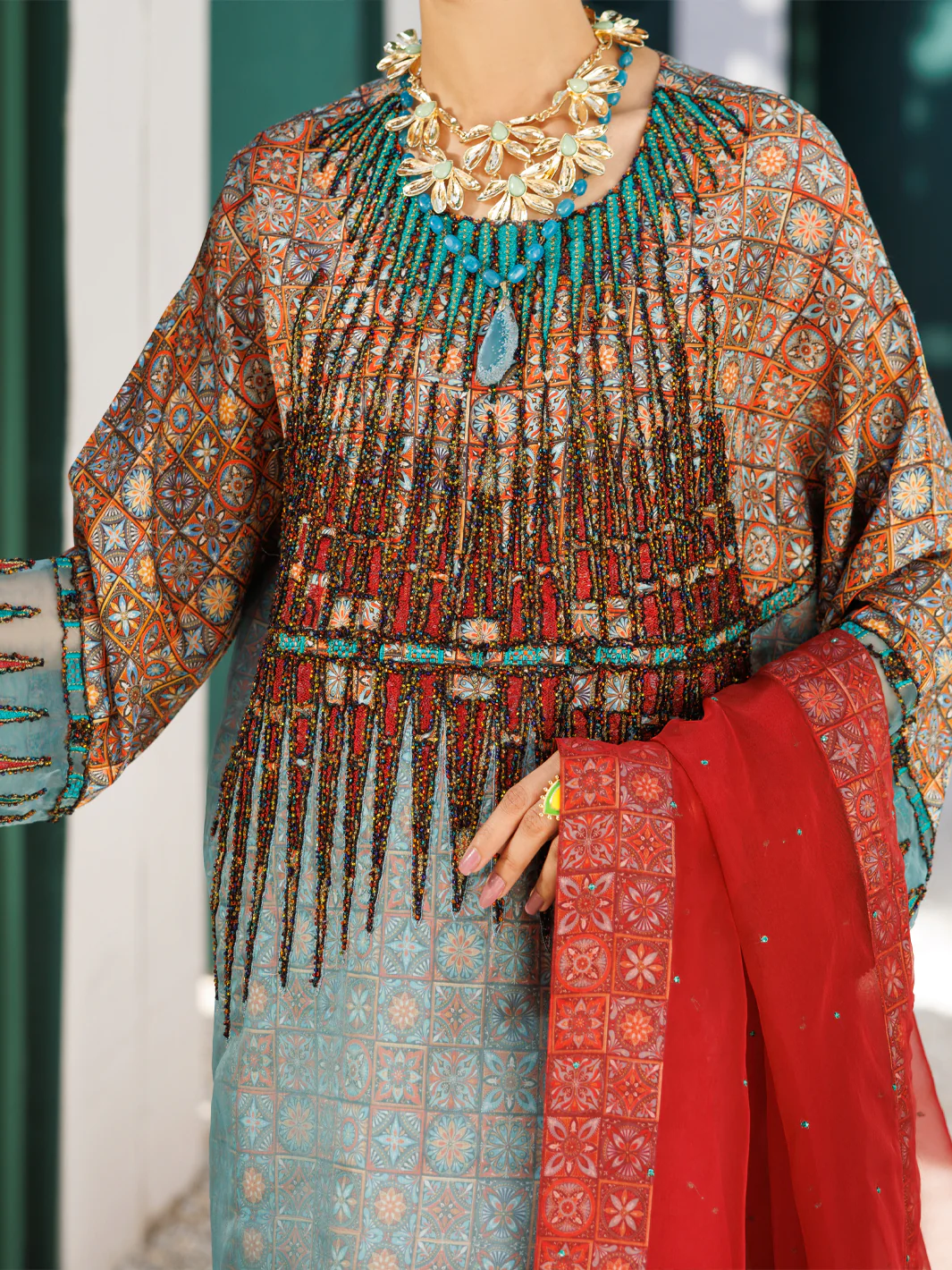 Multicolor Raw Silk Formal 3Pc Stitched - AL-3PS-LS-547 - Image 5