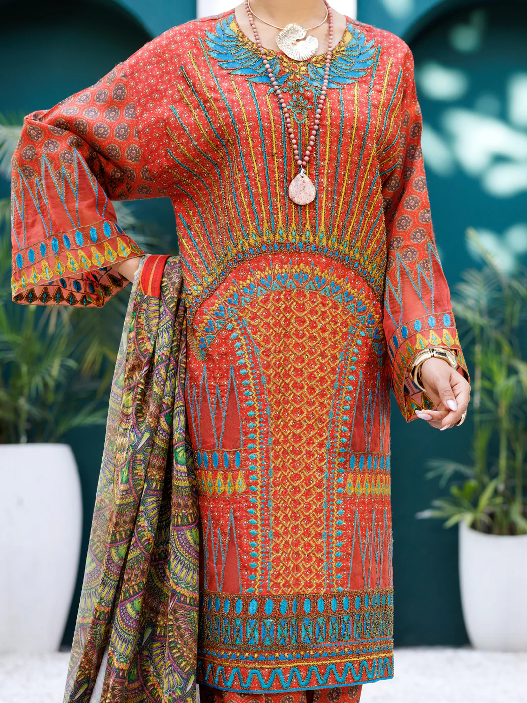 Maroon Raw Silk Formal 3Pc Stitched - AL-3PS-LS-549 - Image 4