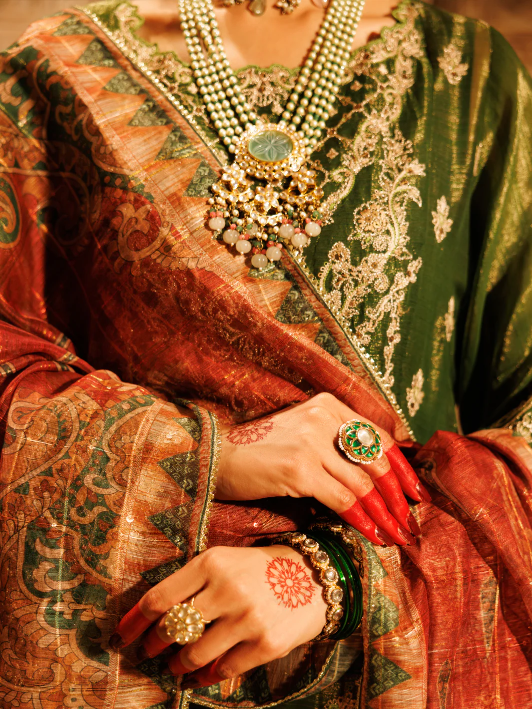 Mehendi Green Mesuri Net Formal 3Pc Stitched - AL-3PS-LS-550 - Image 3