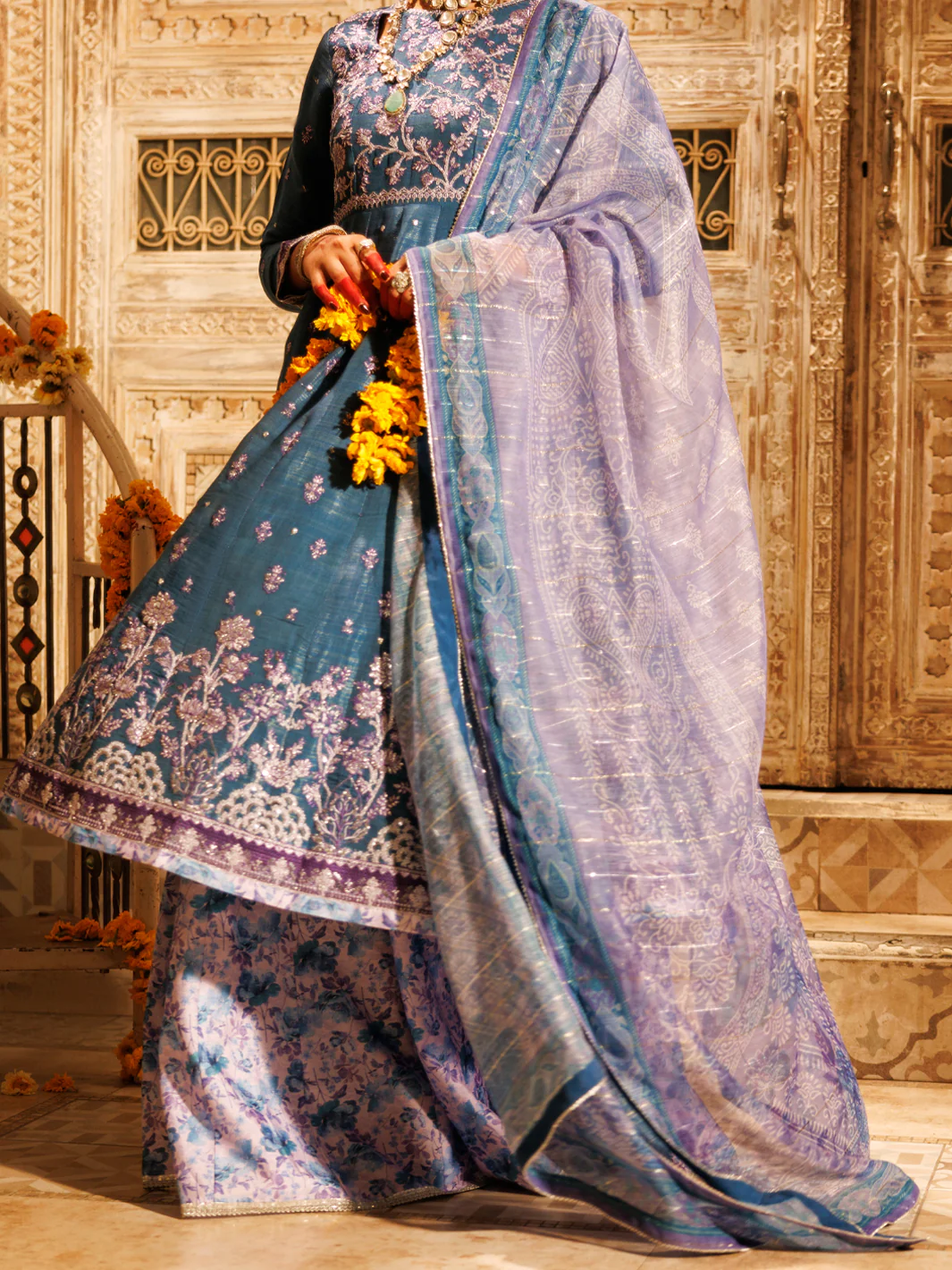 Ice Blue Mesuri Net Formal 3Pc Stitched - AL-3PS-LS-552 - Image 5
