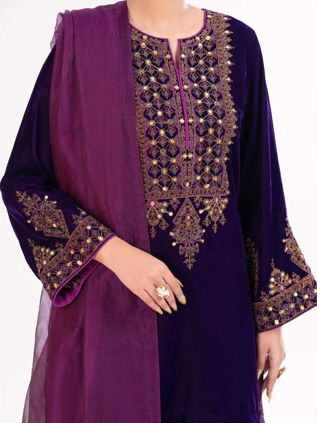 Purple Velvet Formal 3Pc Stitched - AL-3PS-LS-561 - Image 3