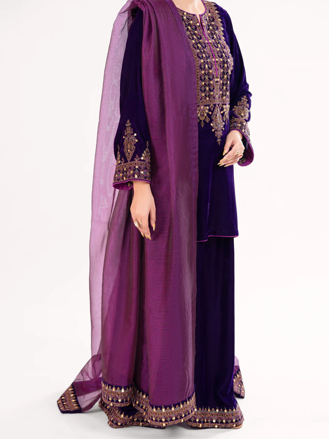 Purple Velvet Formal 3Pc Stitched - AL-3PS-LS-561 - Image 4