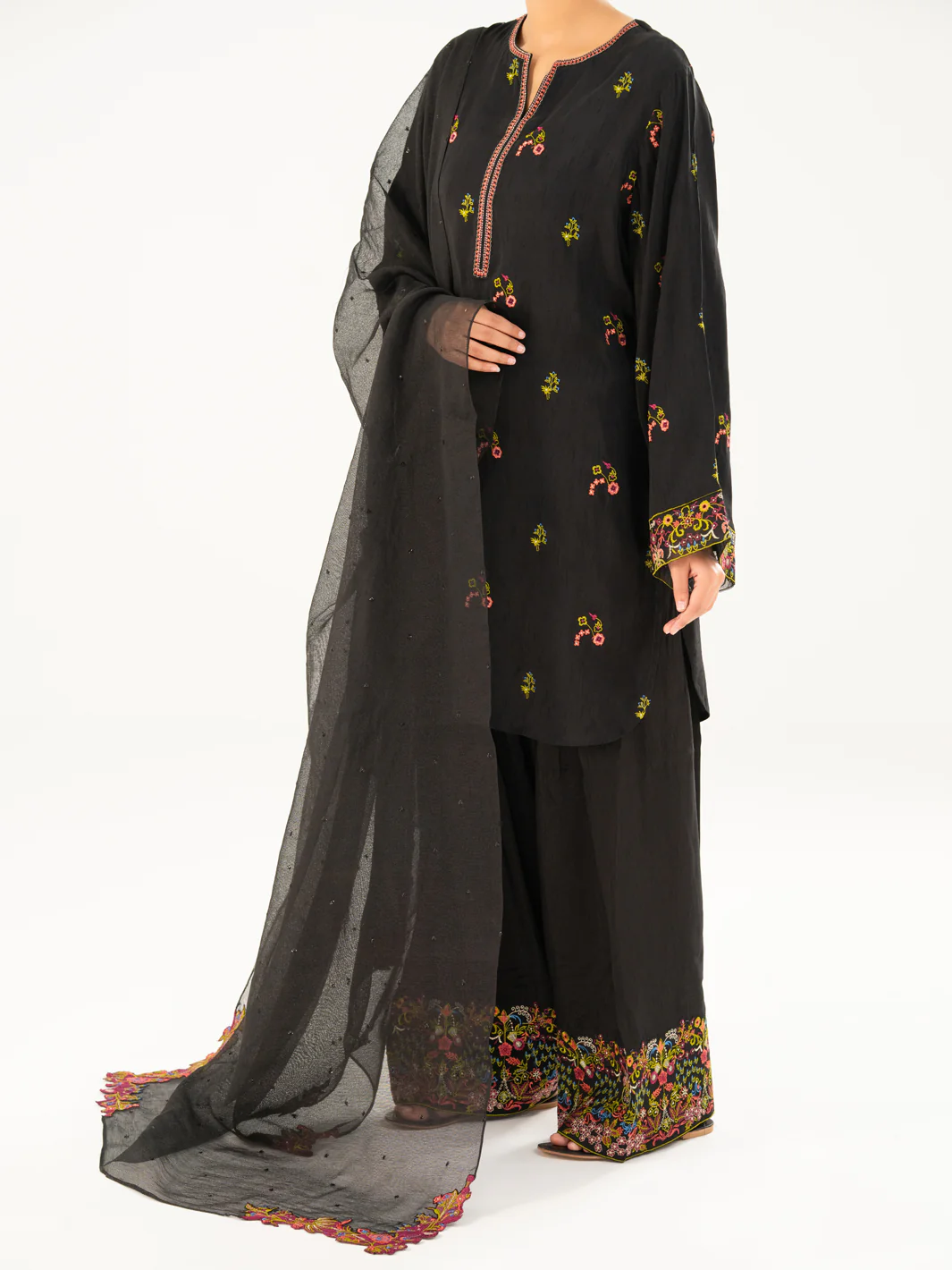 Black Raw Silk Formal 3Pc Stitched - AL-3PS-LS-569 - Image 3