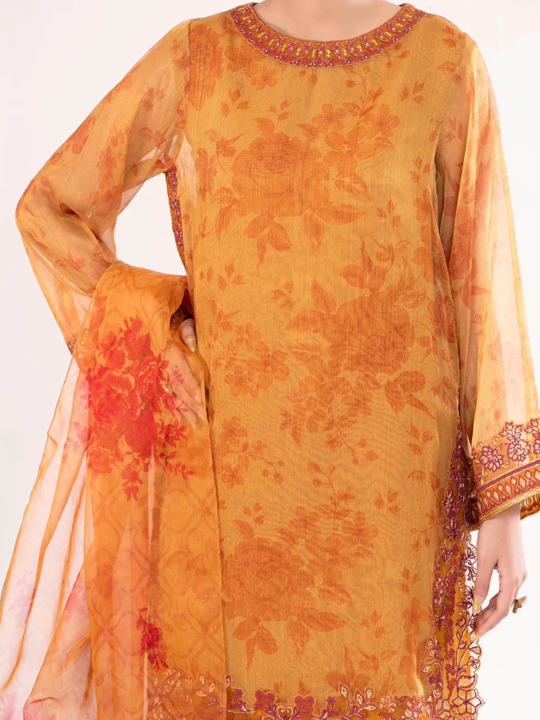 Mustard Mesuri Formal 3Pc Stitched - AL-3PS-LS-571 - Image 3