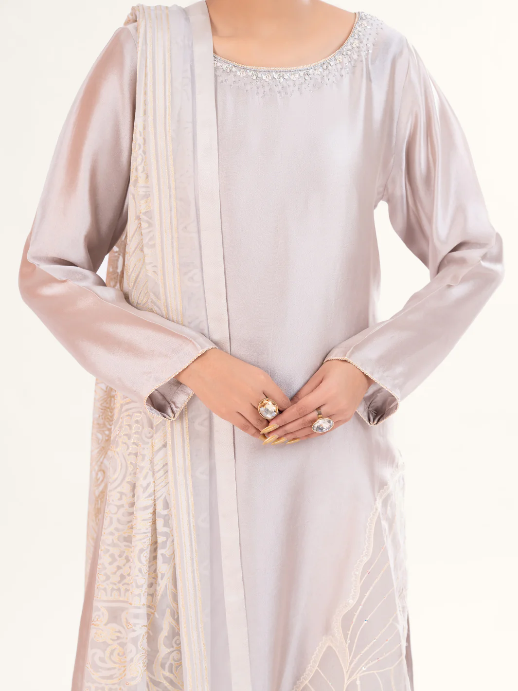 Beige Sheesha Silk Formal 3Pc Stitched - AL-3PS-LS-580 - Image 3