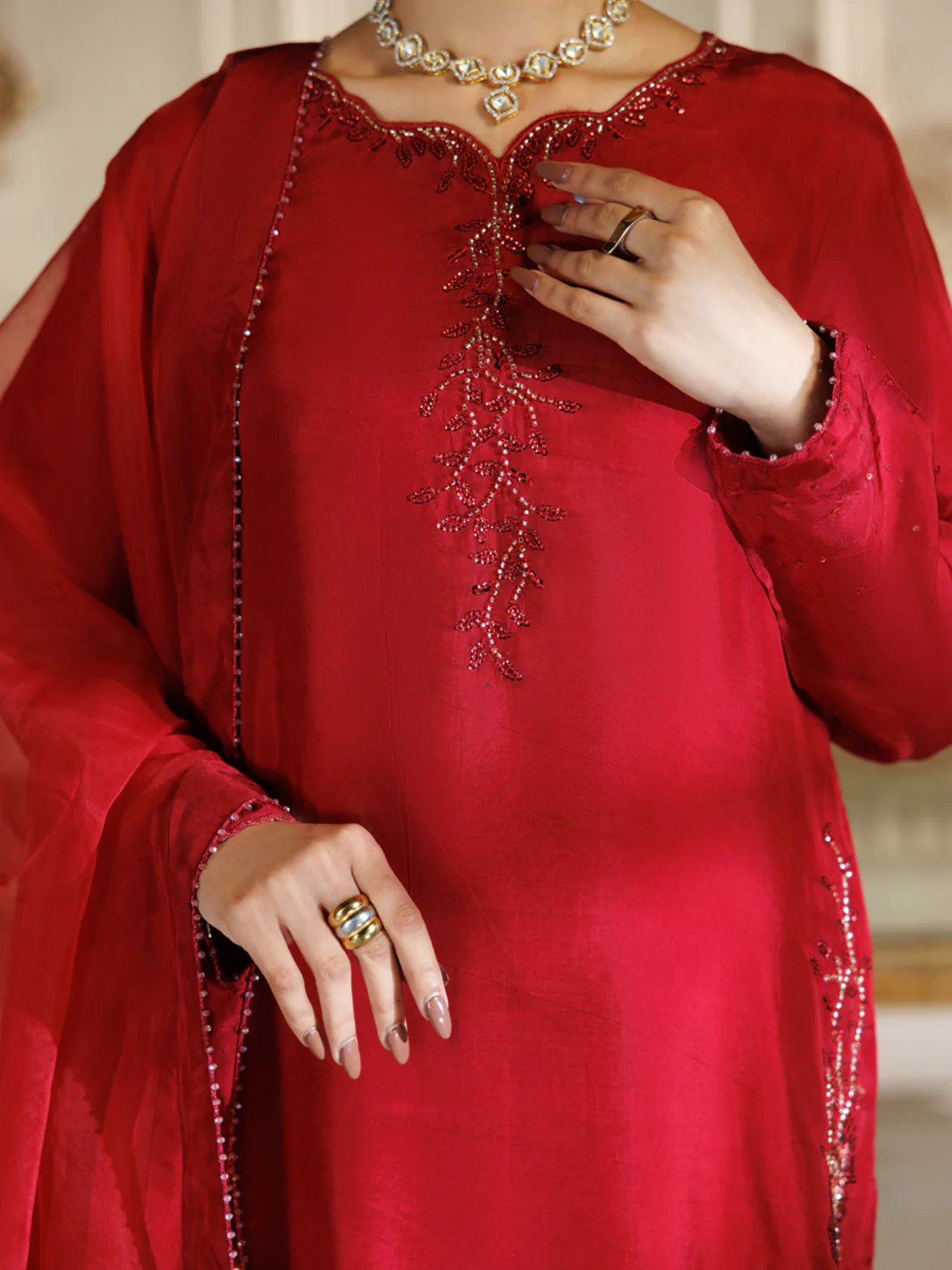 Red Viscose Formal Stitched 3Pc - AL-3PS-LS-589 - Image 4