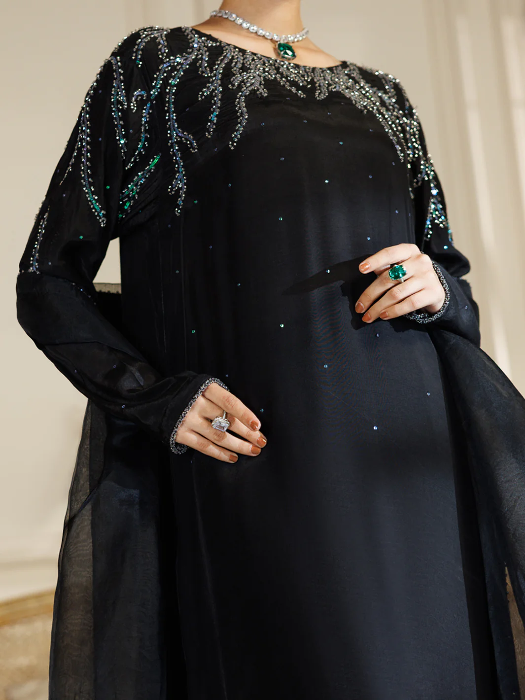 Black Viscose Formal Stitched 3Pc - AL-3PS-LS-590 - Image 2
