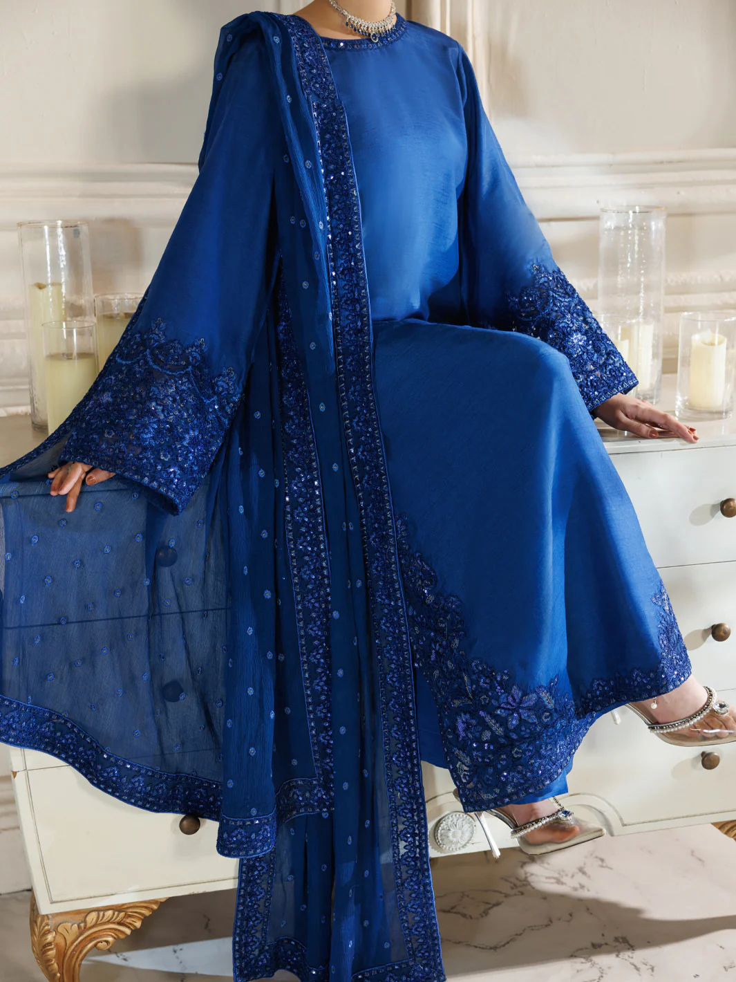 Royal Blue Raw Silk Formal 3Pc Stitched - AL-3PS-LS-597 - Image 4