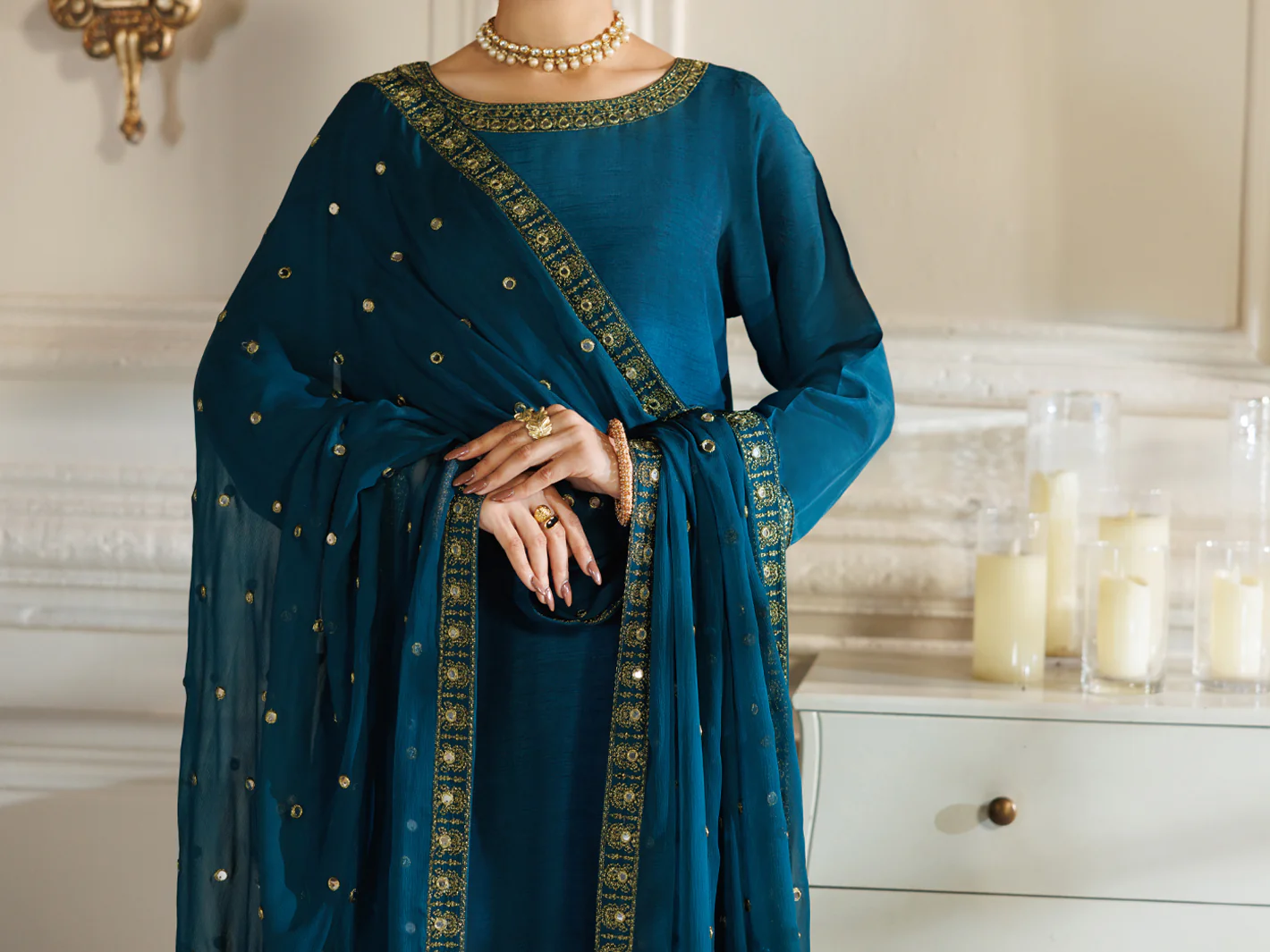 Turquoise Raw Silk Formal Stitched 3Pc - AL-3PS-LS-601 - Image 5