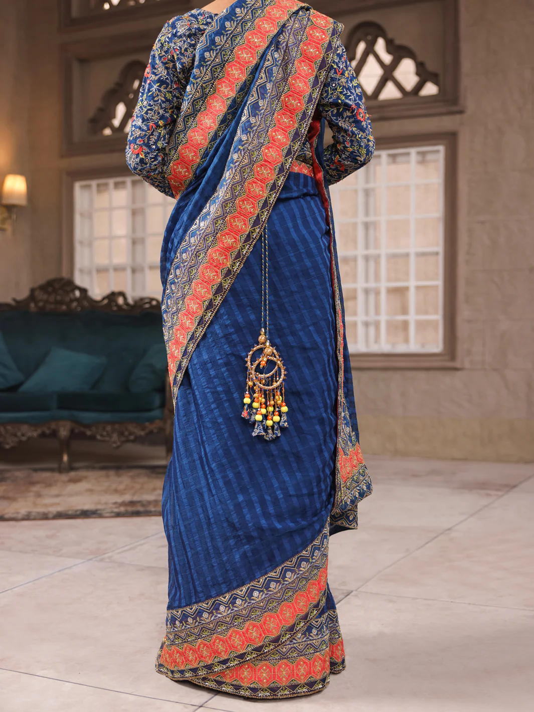 Blue Khaddi Net Saree Unstitched - AL-3PS-LS-SR-UN-429 - Image 2
