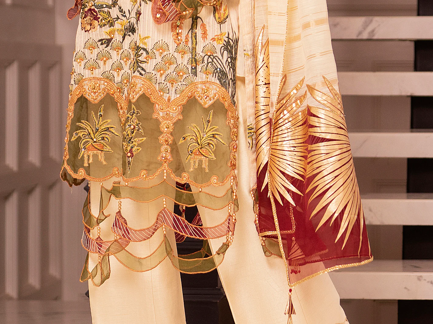 Beige Khaddi Net 3 Piece Formal Unstitched - AL-3PS-LS-UN-346 - Image 3
