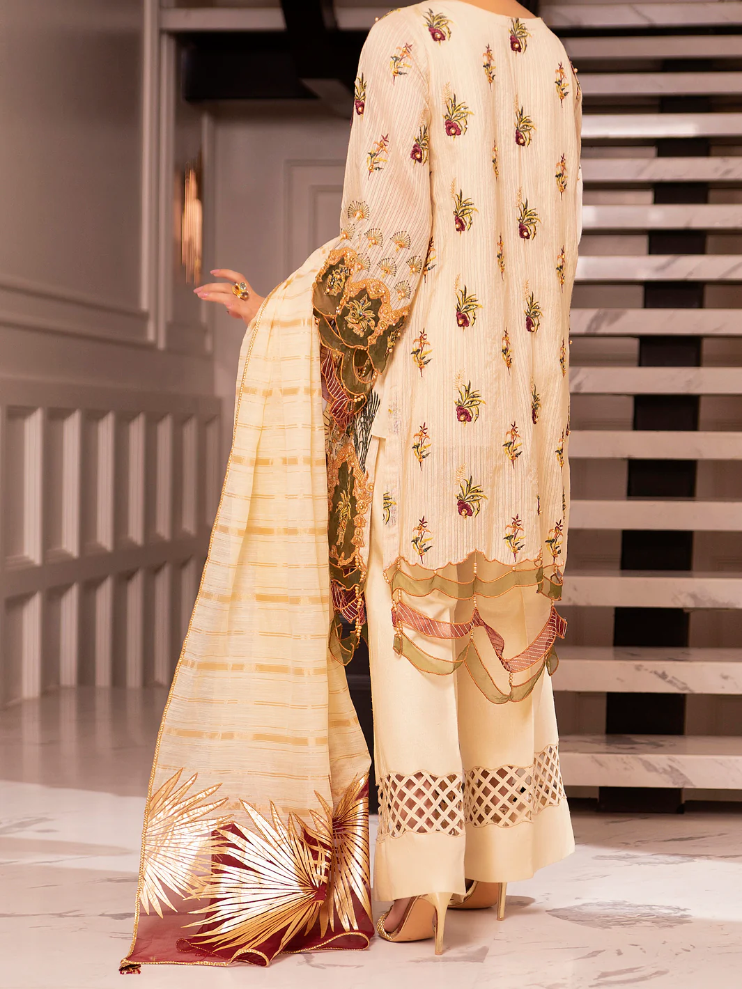 Beige Khaddi Net 3 Piece Formal Unstitched - AL-3PS-LS-UN-346 - Image 4