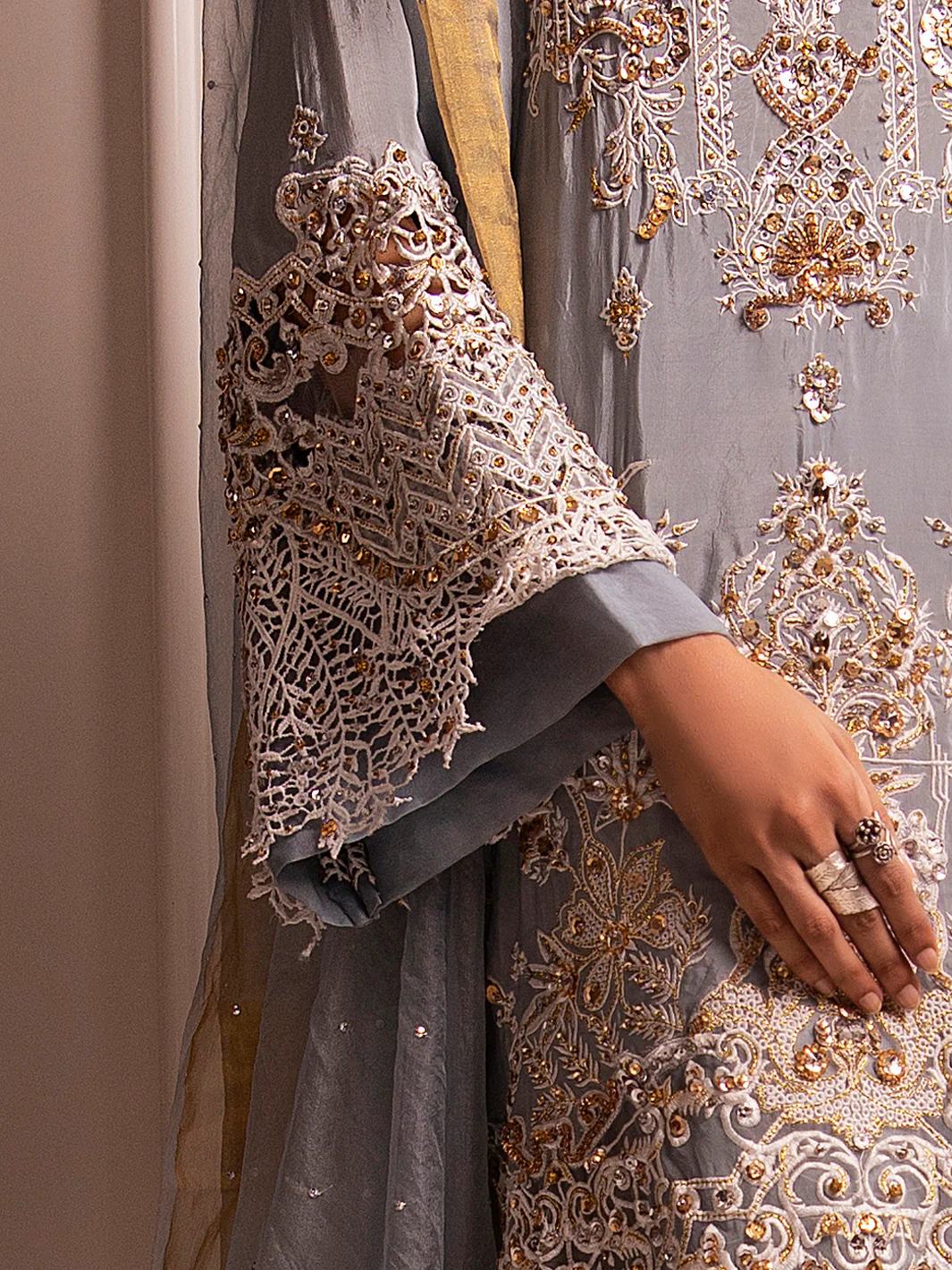 Grey Raw Silk 3 Piece Formal Unstitched - AL-3PS-LS-UN-347 - Image 2