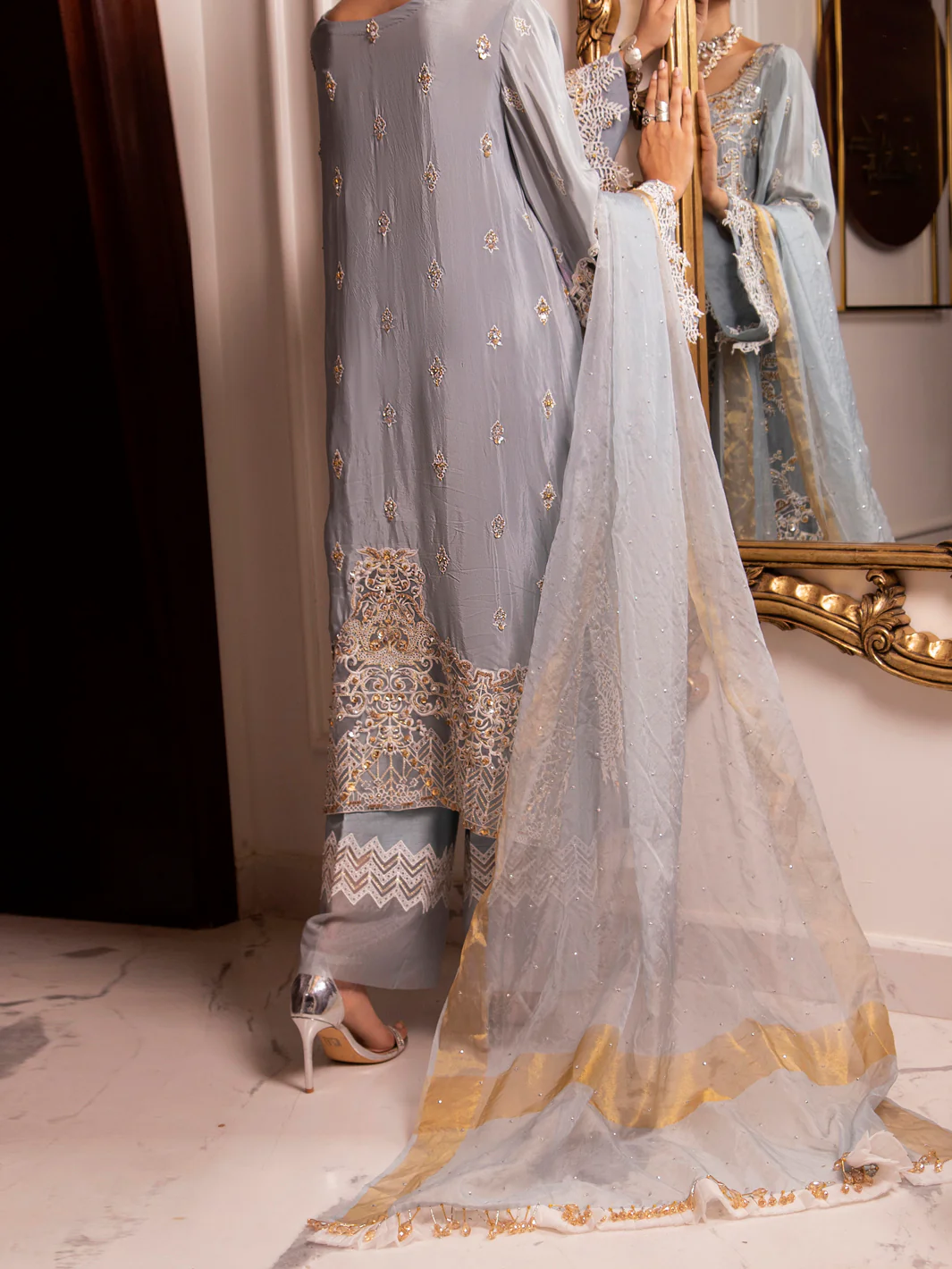 Grey Raw Silk 3 Piece Formal Unstitched - AL-3PS-LS-UN-347 - Image 4