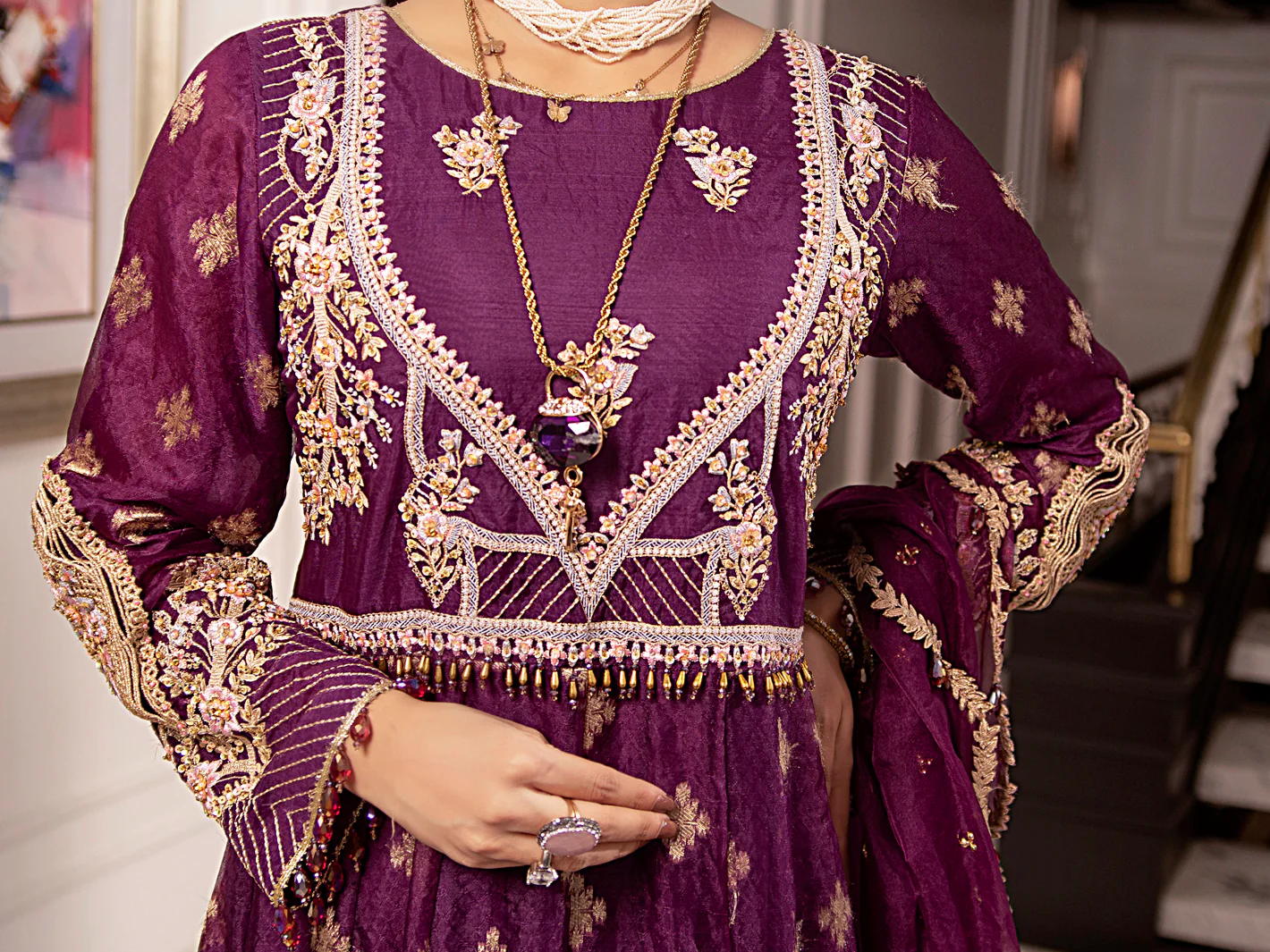 Purple Jacquard-Organza 3 Piece Formal Unstitched - AL-3PS-LS-UN-348 - Image 2