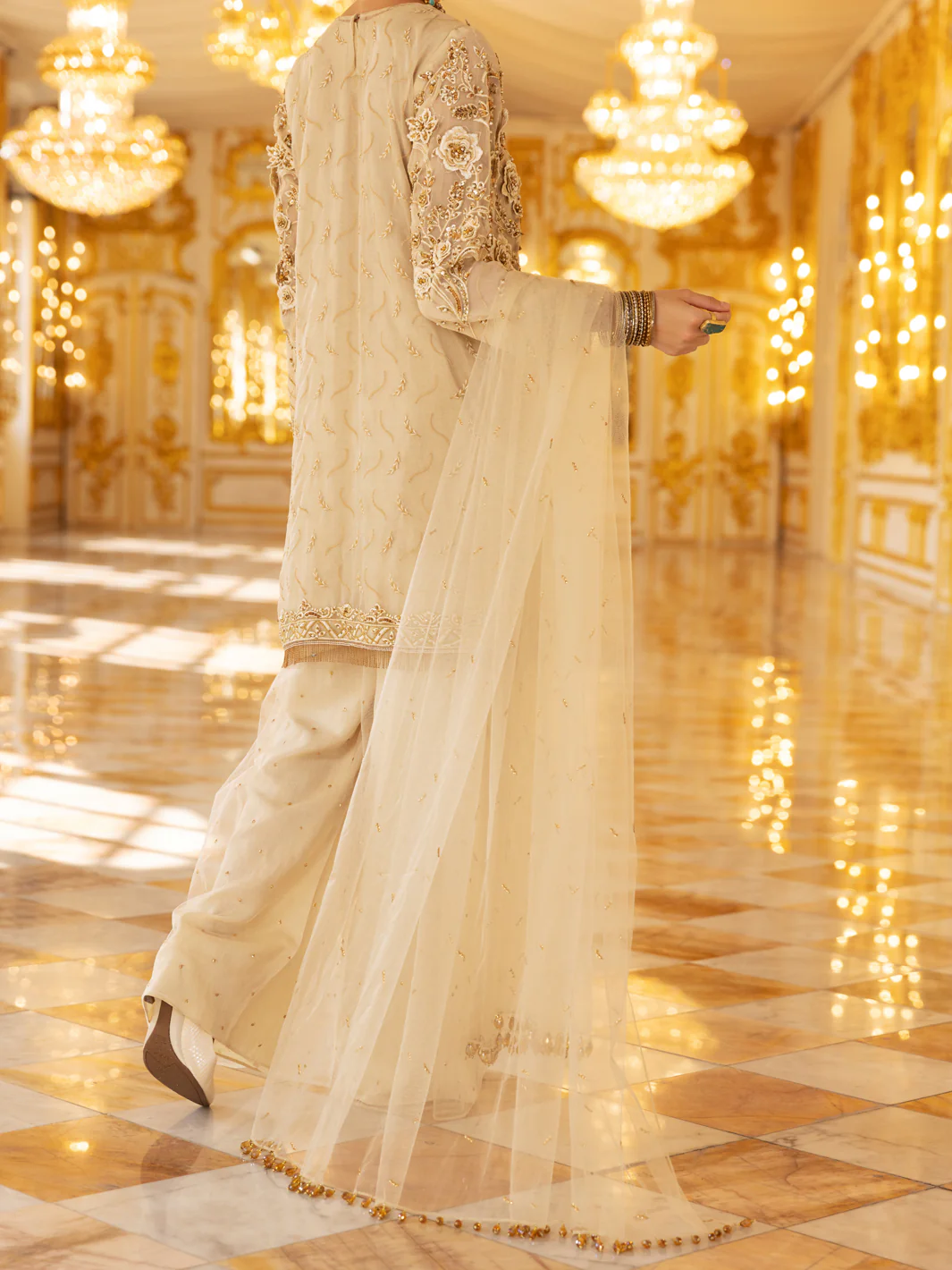Beige Organza 3 Piece Formal Unstitched - AL-3PS-LS-UN-357 - Image 2