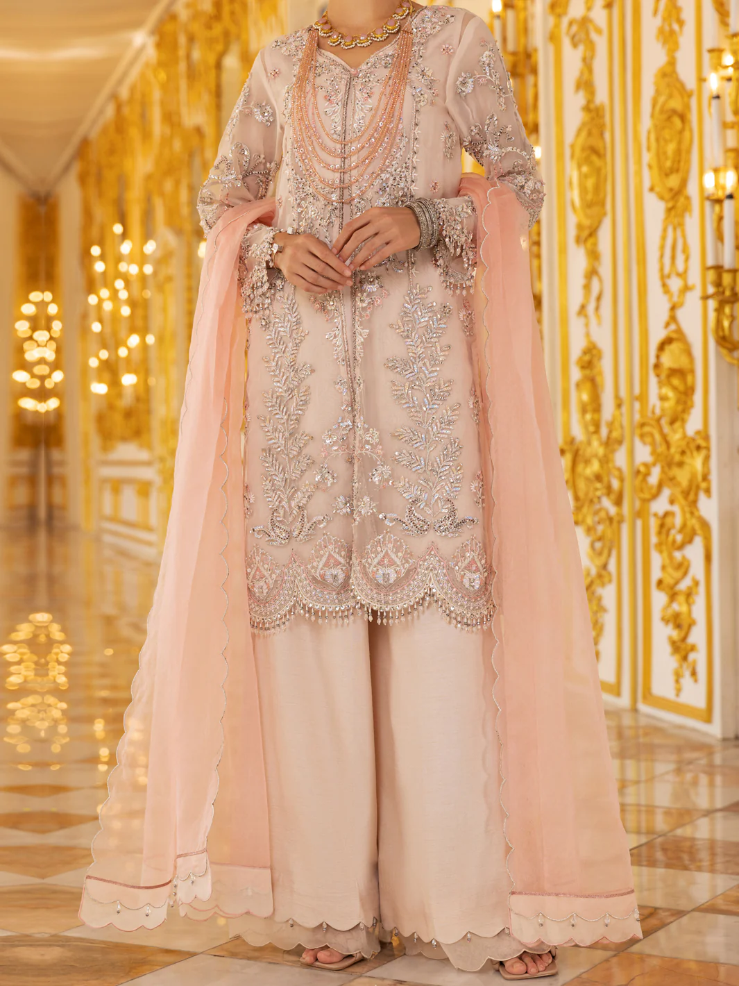 Light Pink Organza 3 Piece Formal Unstitched - AL-3PS-LS-UN-358