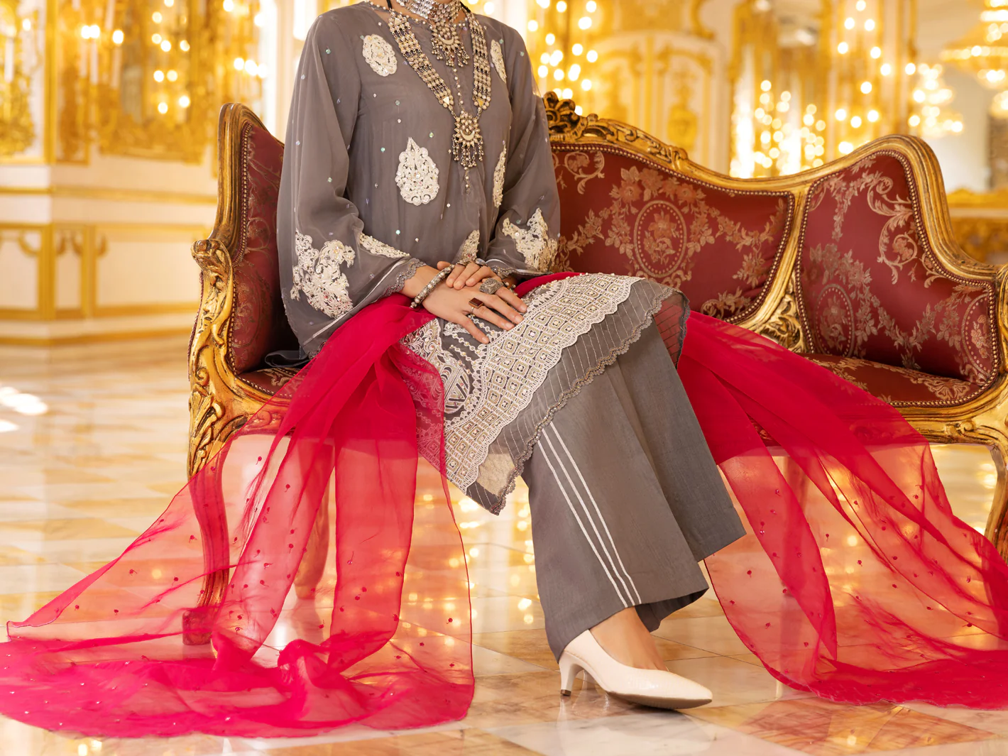 Grey 3 Piece Shimmer Net Formal Unstitched - AL-3PS-LS-UN-359 - Image 4
