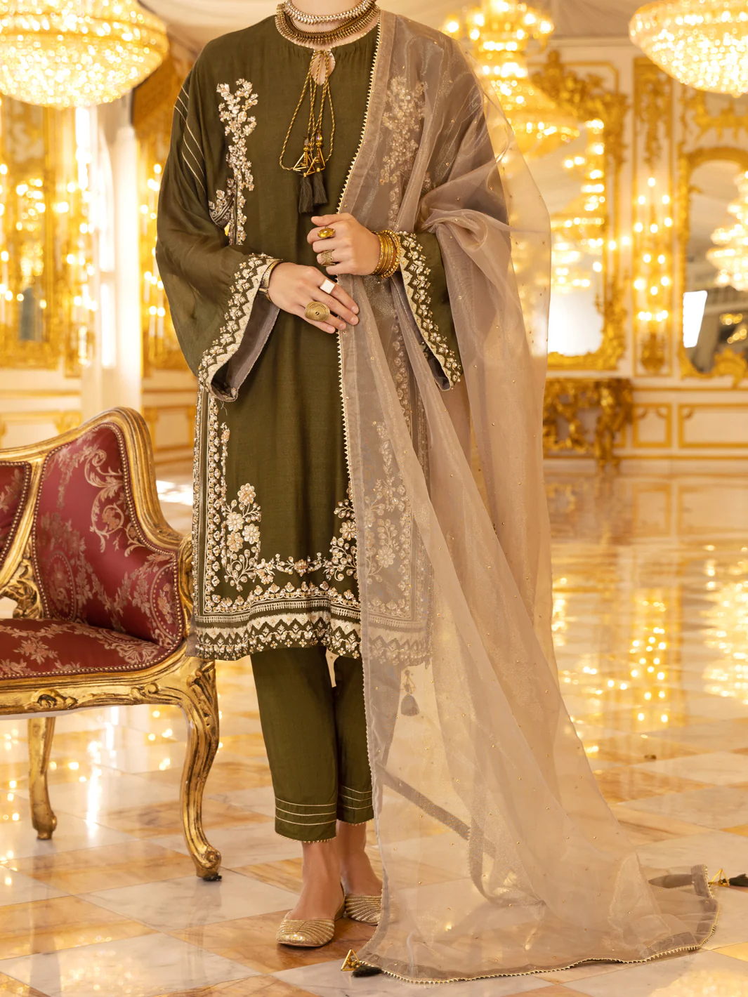 Green Khaddi Net 3 Piece Formal Unstitched - AL-3PS-LS-UN-360