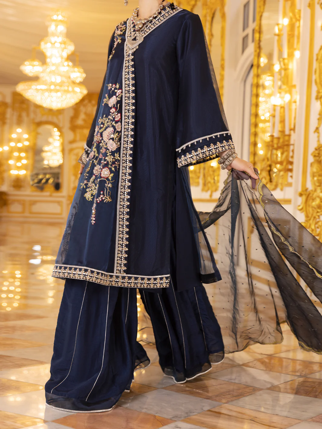 Blue Shimmer Net 3 Piece Formal Unstitched - AL-3PS-LS-UN-361 - Image 3
