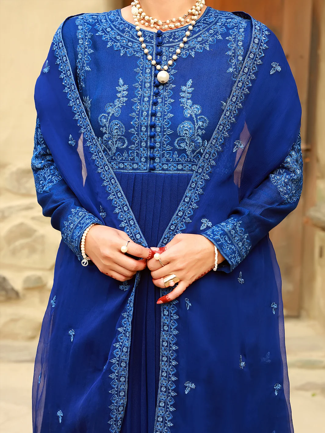 Blue 3 Piece Formal Khaddi Unstitched - AL-3PS-LS-UN-368 - Image 3