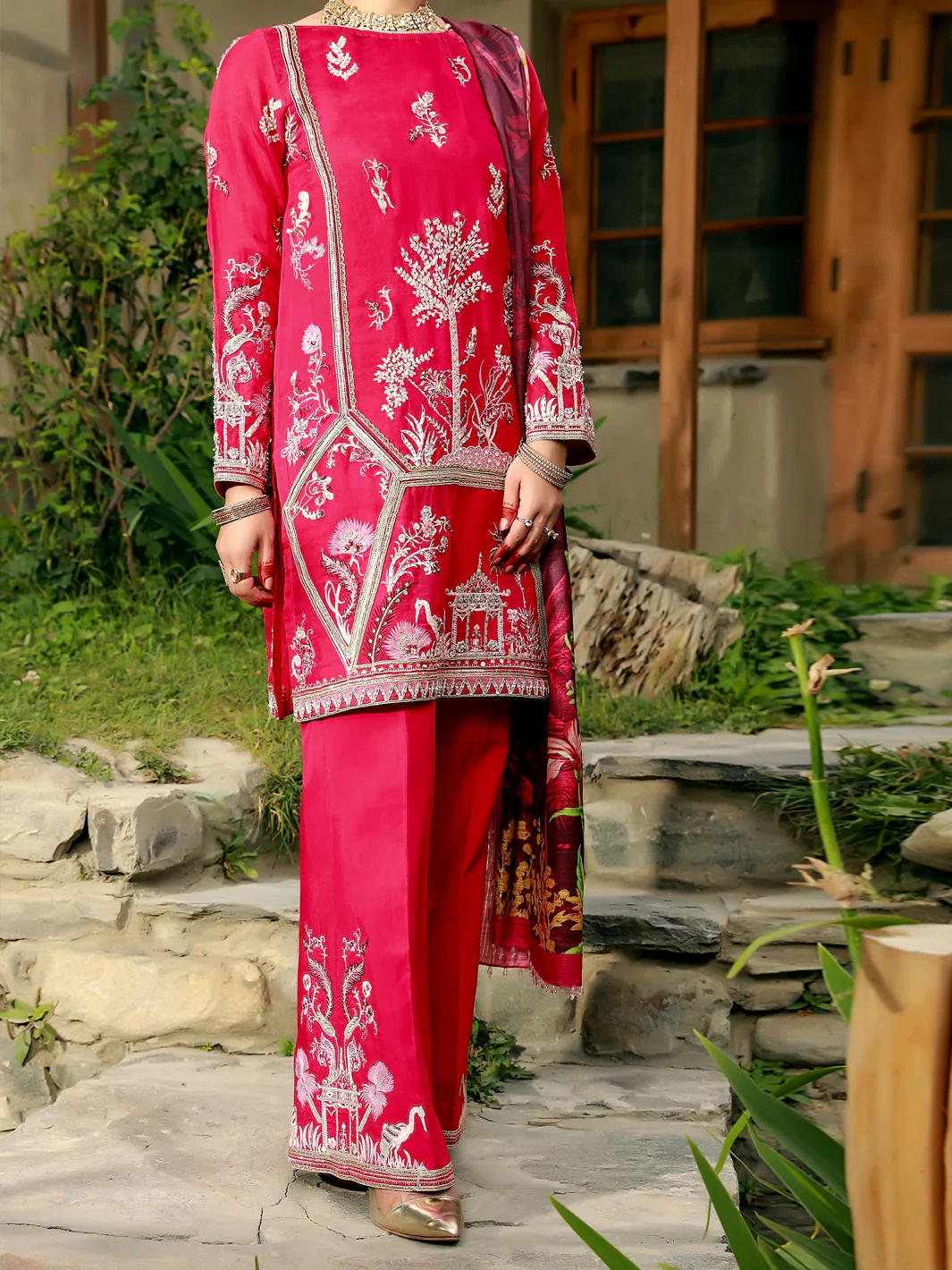 Fuchsia Organza 3 Piece Formal Unstitched - AL-3PS-LS-UN-376