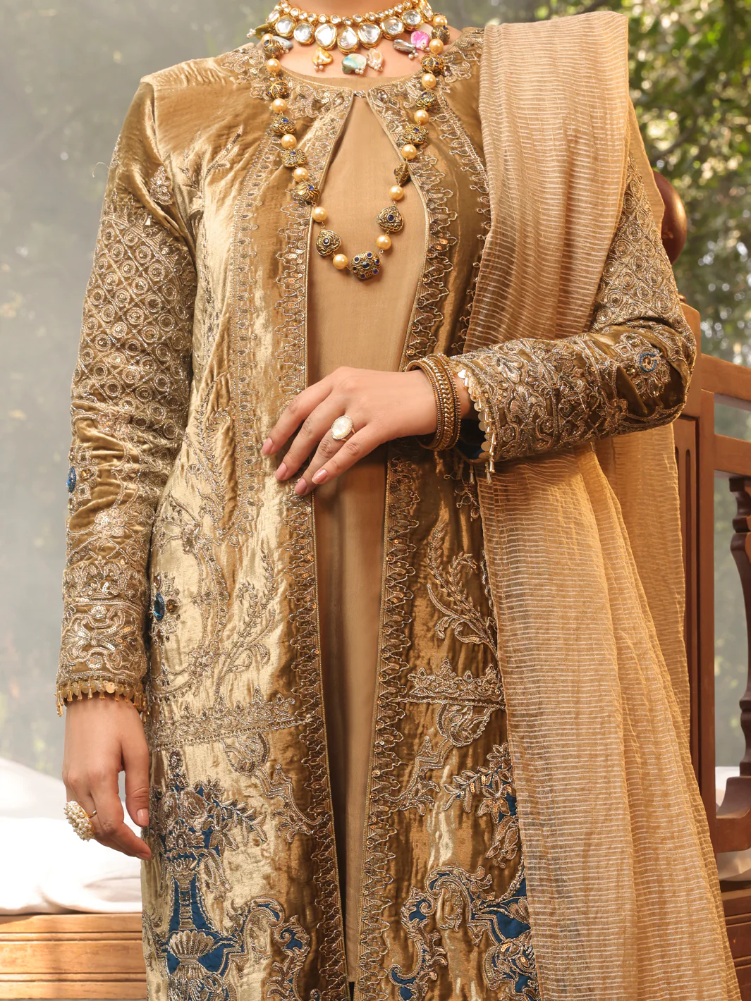 Beige Velvet 3 Piece Formal Unstitched - AL-3PS-LS-UN-391 - Image 4