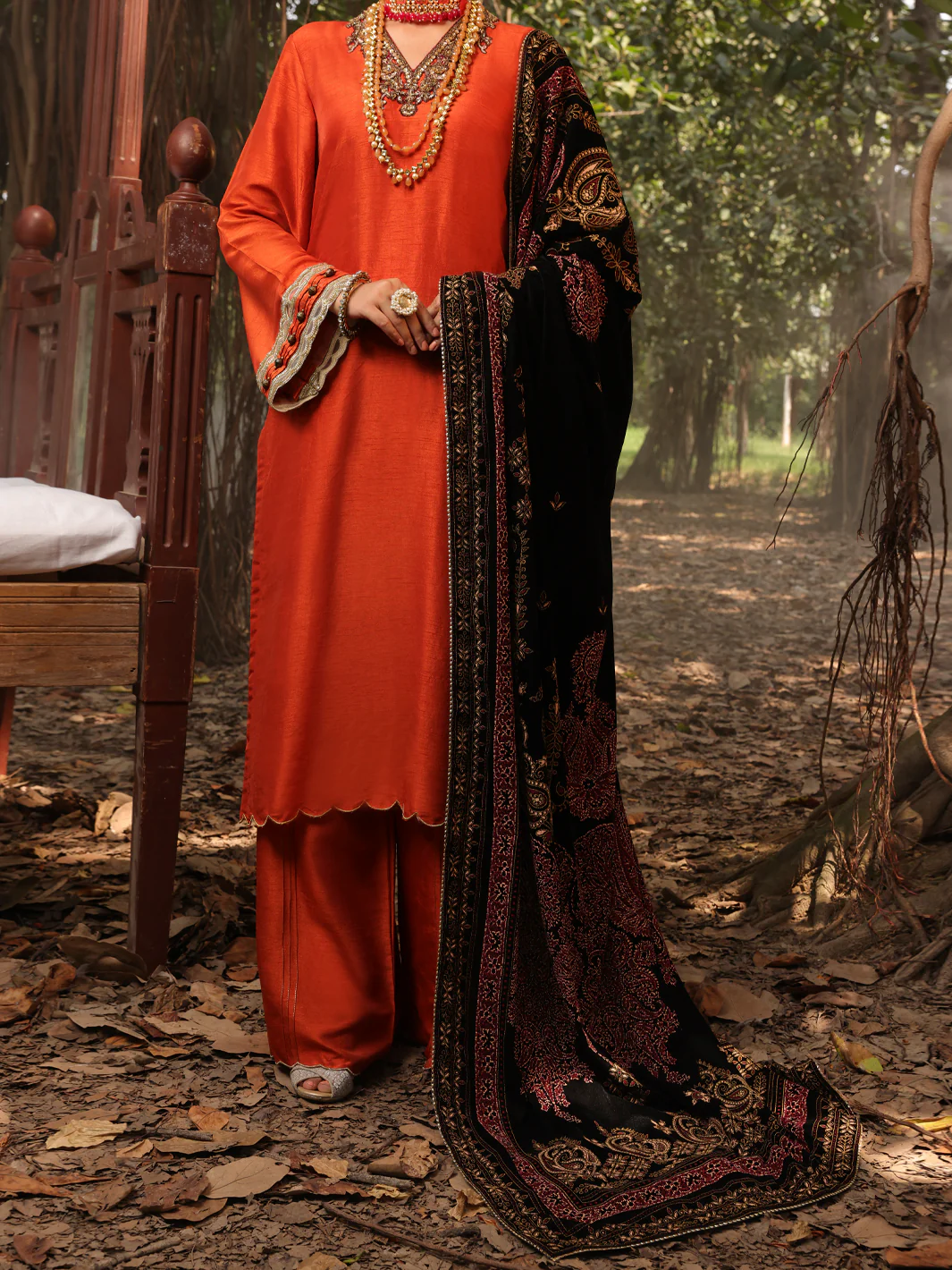 Rust Raw Silk 3 Piece Formal Unstitched - AL-3PS-LS-UN-394