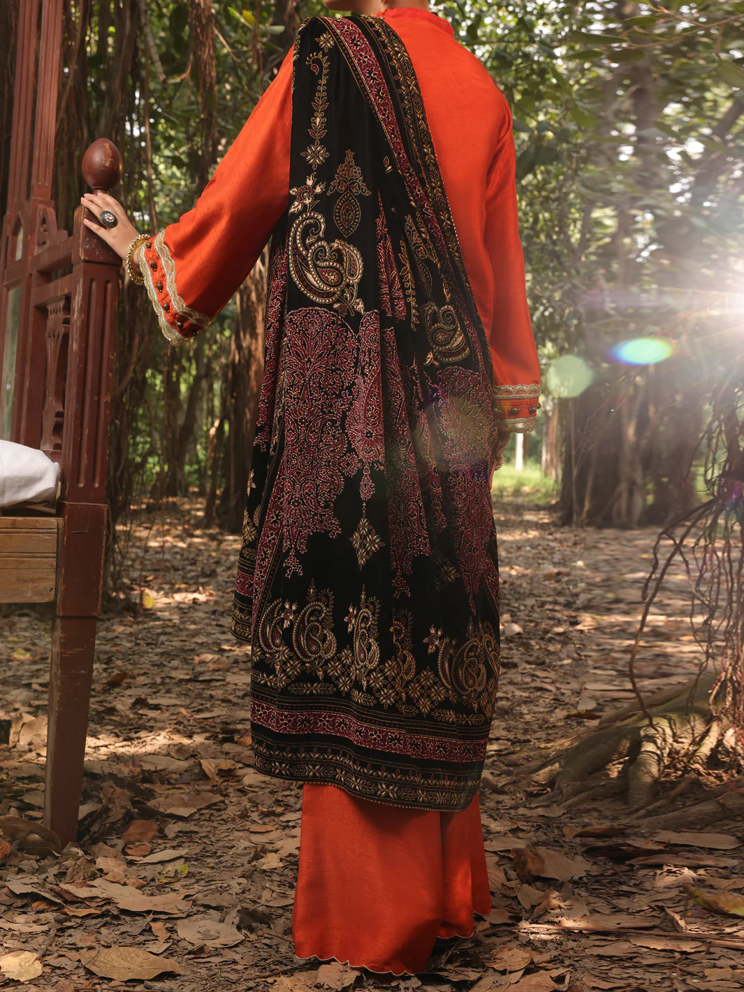 Rust Raw Silk 3 Piece Formal Unstitched - AL-3PS-LS-UN-394 - Image 2