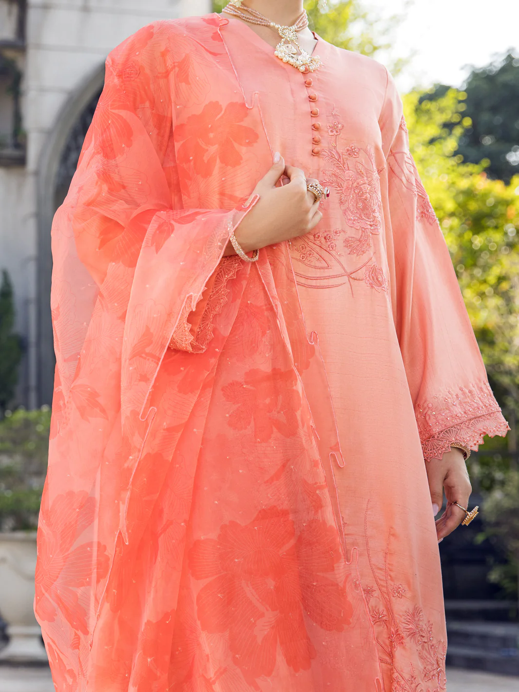 Peach Raw Silk 3 Piece Formal Unstitched - AL-3PS-LS-UN-397 - Image 3