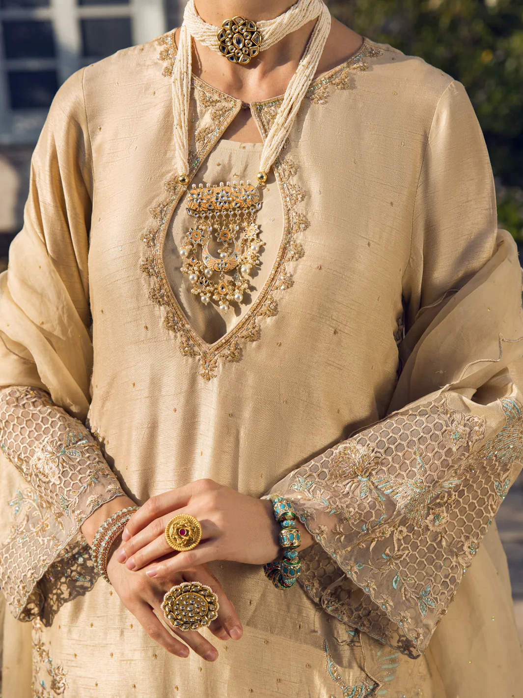 Beige Dola Silk 3 Piece Formal Unstitched - AL-3PS-LS-UN-399 - Image 3