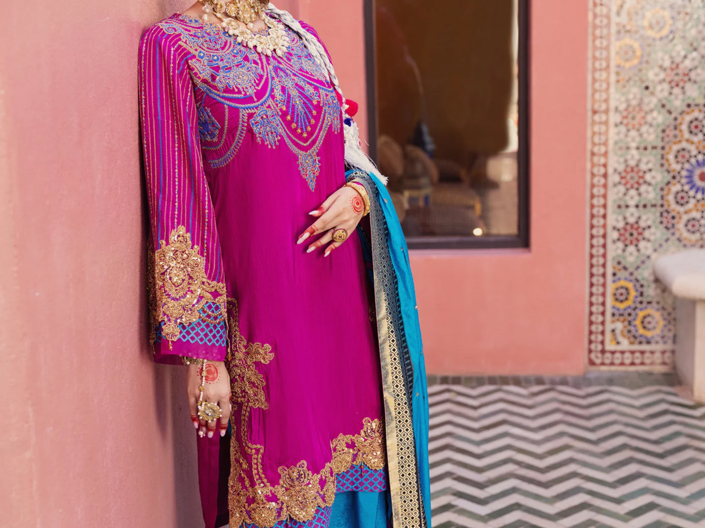 Pink Raw Silk 3 Piece Formal Unstitched - AL-3PS-LS-UN-410 - Image 4