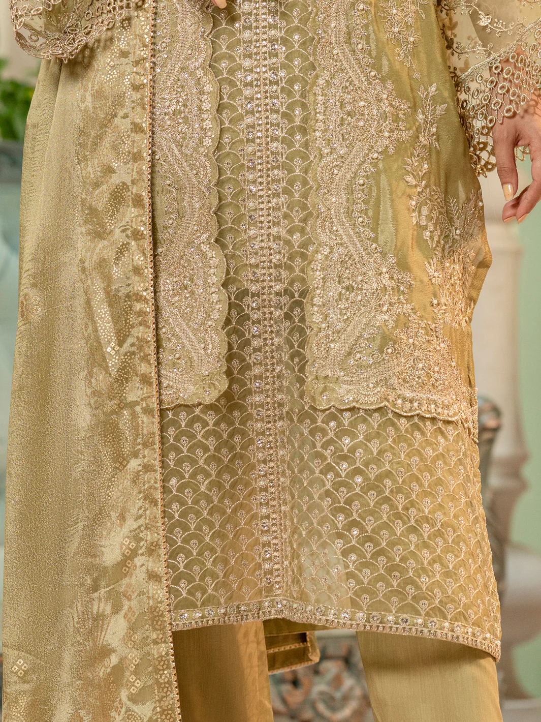 Pista Green Chiffon 3 Piece Formal Unstitched - AL-3PS-LS-UN-424 - Image 3