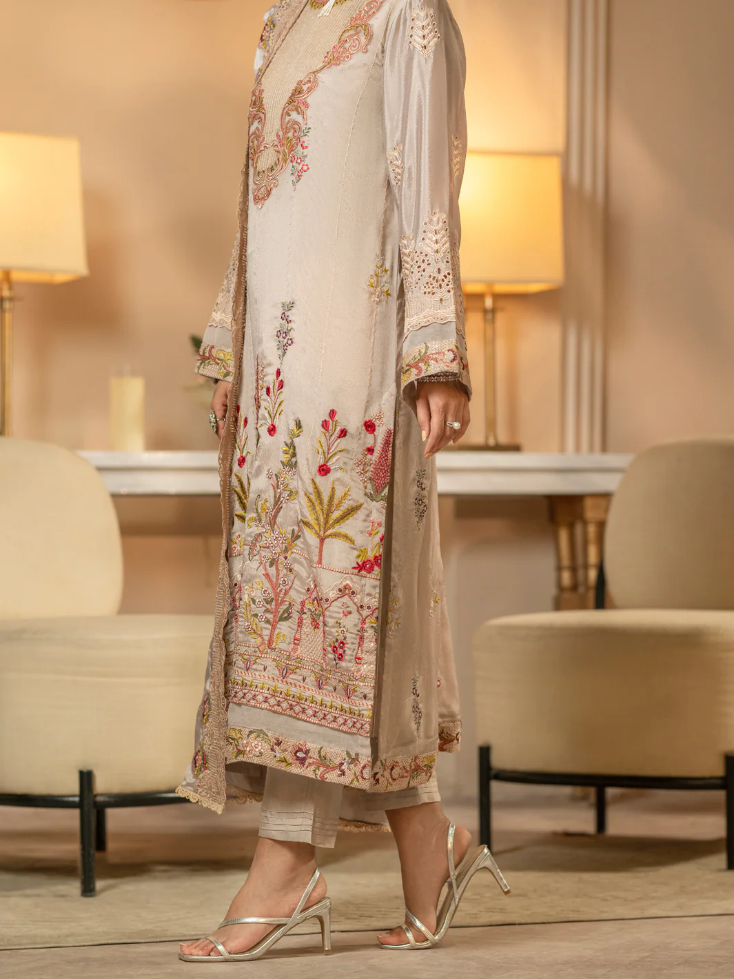 Coffee Chiffon 3 Piece Formal Unstitched - AL-3PS-LS-UN-426 - Image 2
