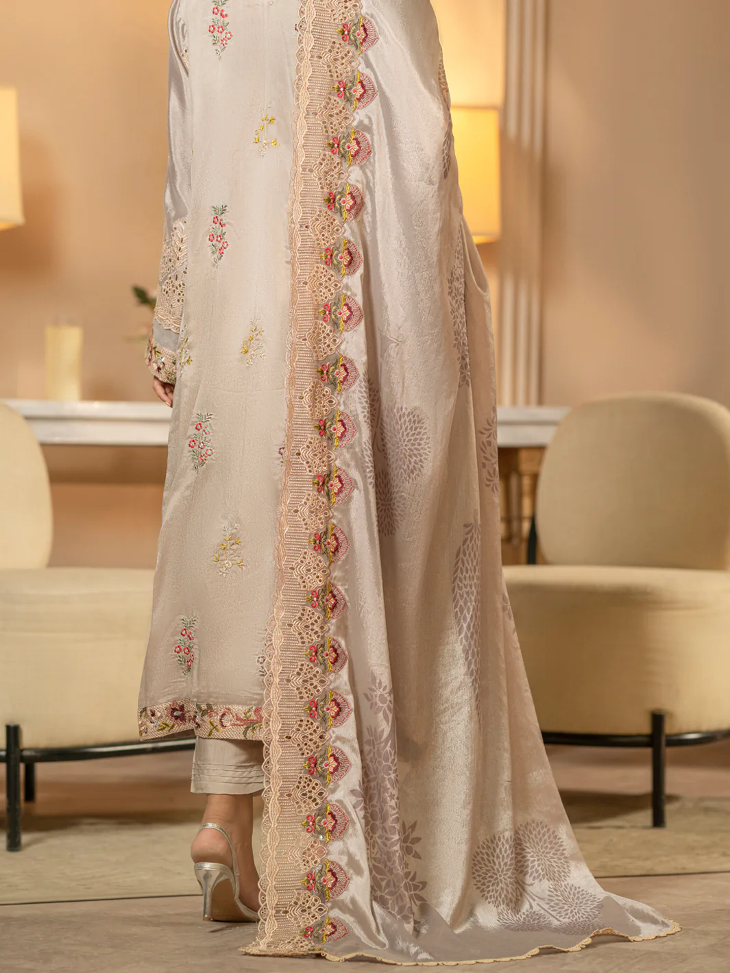 Coffee Chiffon 3 Piece Formal Unstitched - AL-3PS-LS-UN-426 - Image 5
