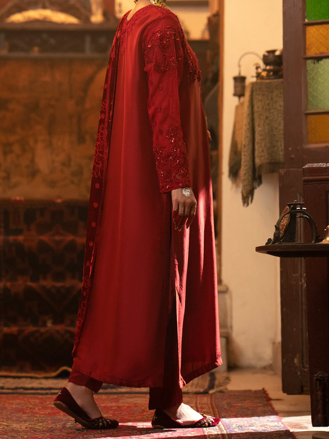 Red Sheesha Silk 3Pc Formal Unstitched - AL-3PS-LS-439 - Image 2