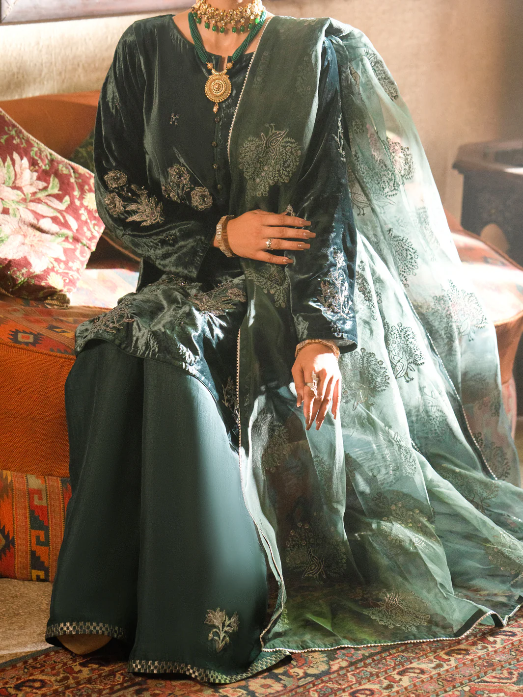 Teal Velvet 3 Piece Formal Unstitched - AL-3PS-LS-UN-440 - Image 5